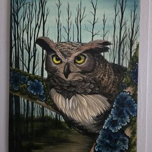 Majestic Owl Canvas Art in Blue and Brown